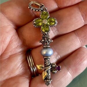 Barbara Bixby SS 18k Floral Peridot Blue Pearl Jezebel Key Pendant Enhancer